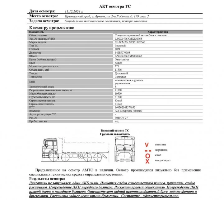 Специализированный, автомобиль - самосвал SHACMAN SX33186T366, 2021, Идентификационный номер: LZGJX4T6XMX130963, принадлежащий  Продавцу на праве собственности, что подтверждается Договором купли-продажи № ОВ/Ф-3780-13-01-С-01 от 29.12.2021 г.